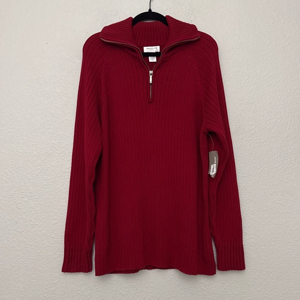 NWT Jones New York Sweater Red Quarter Zip Ribbed Cotton Size 1X